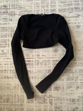 Fashion Nova Black Ribbed Long Sleeve Cropped Bolero